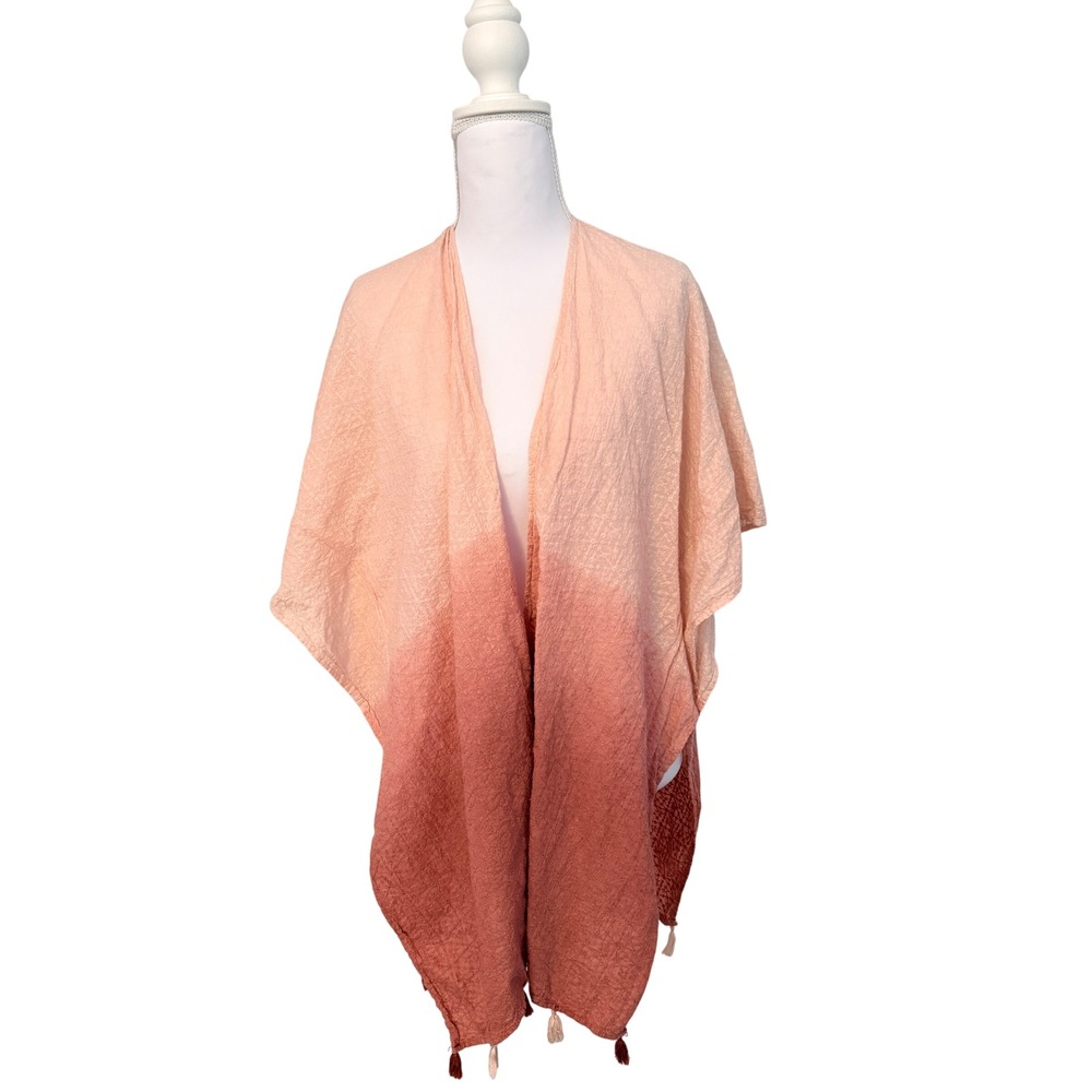 Cato Kimono Wrap Womens One Size Peach Terracotta Ombre Eyelet Tassel Trim